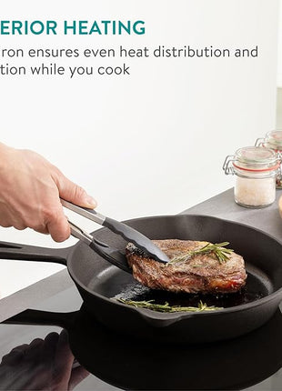 Navaris Cast Iron Skillet, 3 Pieces - Durable 15cm/20cm/25cm Cast-Iron Pan Set - Excellent Heat Retention, Ideal for Frying, Searing, and Sautéing - All-in-one Cookware Pot Set