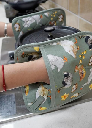 Pot Holders Set of 2 Heat Resistant 480℉ Kitchen 100% Cotton Comfortable Lining Printing Teal Flower Women Men Home Cooking Baking Microwave BBQ Gift (Teal potholders)