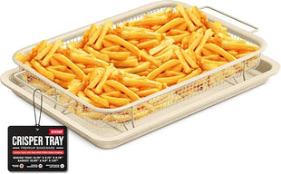 Bakken-Swiss Crisper Tray - 2-Piece Set – White Marble, Non-Stick Basket Design for Healthier Cooking in Regular Ovens - Achieve Perfectly Crispy Chips, Bacon and More