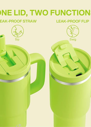 32 oz Tumbler with Handle and Straw: Stainless Steel Insulated Tumbler Keeps Cold for 24 Hours, Leakproof Travel Cup Fits in Cup Holder and BPA-Free,Sharp Green