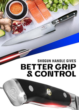 Dalstrong Chef Knife - 12 inch Long Blade - Shogun Series ELITE - Damascus - Japanese AUS-10V Super Steel Kitchen Knife - Black G10 Handle Cooking Knife - Razor Sharp Chef's Knife - w/Sheath