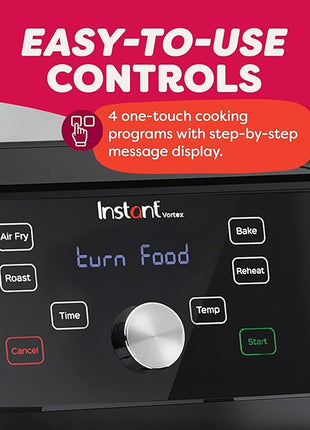 Instant Pot Vortex 6QT XL Air Fryer, 4-in-1 Functions that Crisps, Roasts, Reheats, Bakes for Quick Easy Meals, 100+ In-App Recipes, is Dishwasher-Safe, from the Makers of Instant Pot, Black