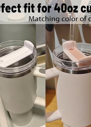 40 OZ Tumbler Lid Replacement Fit for Stanley Cup, 2 Pack Clear Replacement Lids Fit for Stanley Travel Tumbler, Spill Proof Tumbler Covers for Stanley Cup Accessories (White+Rose Quartz)