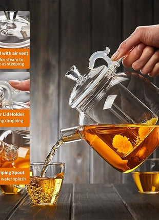 68OZ Glass Teapot, Large Glass Tea Pot With Infuser, Kettle For Stove Top, Tea Cup With Infuser For Loose Leaf Tea Steeper 2000ML, Dishwasher Safe