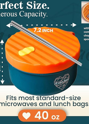 AI LOVE PEACE Ramen Bowl, 40 oz Microwaveable Noodle Cooker for Ramen, Pho, Soup, and Pasta, Dishwasher Safe and Portable, Ideal for Home, Office, Dorm, or Gift (Orange)