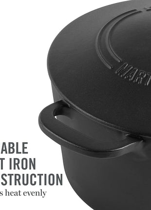 MARTHA STEWART Gatwick 7 QT Enamel Cast Iron Dutch Oven Pot with Lid, Matte Black