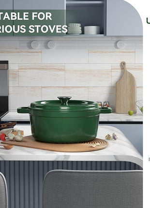 Miereirl 6.5 Quart Enameled Dutch Oven Pot with Lid, Cast Iron Dutch Oven with Dual Handles for Bread Baking, Cooking, Non-stick Enamel Coated Cookware (Green)