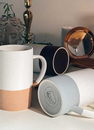 Mora Ceramics 12oz Coffee Mug Set of 4 - Ceramic Tea Cups with Handle - Microwave and Dishwasher Safe, Perfect For Cup or Mug Lovers - Rustic Matte Glaze, Modern Design Mugs - Flint