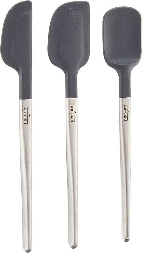All-Clad Specialty Silicone Kitchen Gadgets 3 Piece Set, Spatulas Kitchen Tools, Kitchen Hacks Silver, Stainless Steel and Black