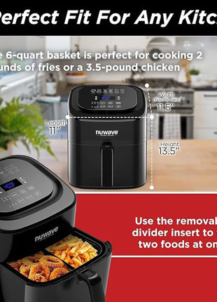 Nuwave 6-quart Brio Healthy Digital Air Fryer with One-Touch Digital Controls, 6 Preset Menu Functions & Removable Divider Insert, Black