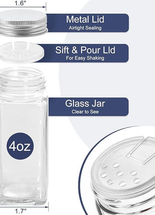 AOZITA Spice Rack Organizer with 28 Empty Spice Jars with Silver Lids, Funnel, Labels - Seasoning Organizer for Countertop, Cabinet, Kitchen, Pantry