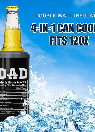 SANDJEST 4-in-1 Dad Tumbler Gifts for Dad from Daughter Son - 12oz Dad Nutrition Facts Can Cooler Tumblers Cup - Stainless Steel Insulated Cans Coozie Christmas, Birthday, Father's Day Gift for Daddy