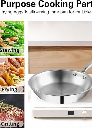 Vinod Platinum Triply Stainless Steel Frypan 24 cm | 2.5 mm Thick | Steel Pan | Scratch Resistant, Non Toxic | | Induction & Gas Friendly, Heavy Bottom