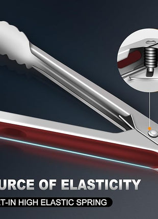 Tongs For Cooking - 7",9" and 12 inch Kitchen Tong Heat Resistant 600 Degrees Stainless Steel Tongs, Heavy Duty Metal Locking Tong, Perfect for Food, BBQ Red Set of 3