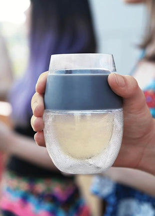 HOST Cooling Cup Plastic Double Wall Insulated Freezable Drink Chilling Tumbler with Freezing Gel Wine Glasses for Red and White Wine, 8.5 oz, Grey Set of 1