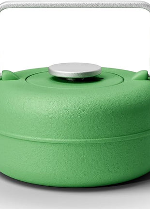 Toptier Teapot with Removable Infuser, Cast Iron Tea Kettle Stovetop Safe, Solid Geometry Cylinder Design Tea Pot Coated with Enameled Interior for 27 Ounce (800 ml), Emerald Green