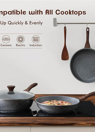 SENSARTE Nonstick Frying Pan Skillet, Swiss Granite Coating Omelette Pan, Healthy Stone Cookware Chef's Pan, PFOA Free (8/9.5/10/11/12.5 Inch) (10 Inch)