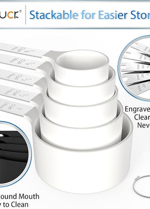 TILUCK Measuring Cups & Spoons Set, Stackable Cups and Spoons, Nesting Measure Cups with Stainless Steel Handle, Kitchen Gadgets for Cooking & Baking（white）