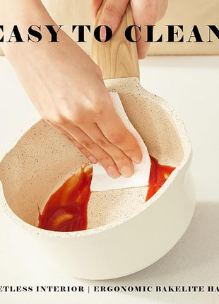 Non Stick Pots and Pans Set Ceramic Cookware Set with Granite Dot, 3pcs Kitchen Cooking Sets Frying Pan Saucepan, No PTFE, No PFAS, Bright Cream