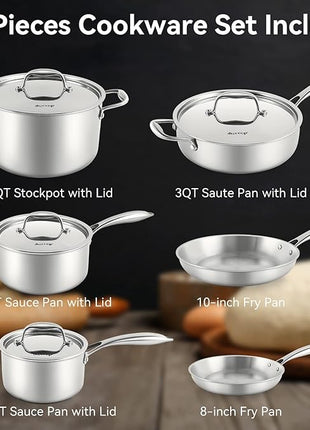 Duxtop Whole-Clad Tri-Ply Stainless Steel Induction Cookware Set, 10PC Kitchen Pots and Pans Set