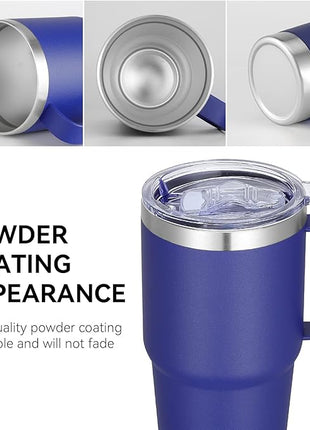 VEGOND 20 oz Tumbler Bulk with Handle Lid and Straw, Stainless Steel Insulated Travel Coffee Mug Set, Spill Proof Double Wall Metal Tumblers Cups, Royal Blue 6 Pack