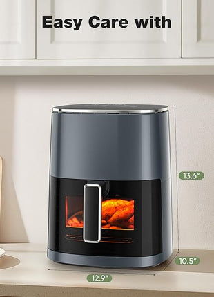 Sweetcrispy Air Fryer 6QT with Window, Square Airfryer Oven 12-in-1 for Family, 400°F Rapid Air Crispy Technology, Roast Bake Dehydrate, Nonstick & Easy-Clean Basket,Grey