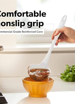 DI ORO Silicone Ladle & Spoons for Cooking – Large Kitchen Spoons for Mixing, Serving, & Stirring - Soup Ladle with Wide Bowl - High Heat Silicone Kitchen Utensils for Nonstick Cookware Safe (Stone)