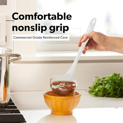 DI ORO Silicone Ladle & Spoons for Cooking – Large Kitchen Spoons for Mixing, Serving, & Stirring - Soup Ladle with Wide Bowl - High Heat Silicone Kitchen Utensils for Nonstick Cookware Safe (Stone)