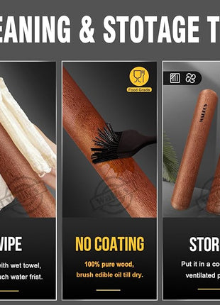 Walfos Mini Rolling Pin Set - Small Natural Wooden Rolling Pins, Baking Dough Roller for Pizza, Pie, Pasta, Bread, Pastry, No Coating (8inch)