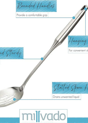 Stainless Steel Slotted Cooking Spoon, Large Metal Chef Strainer Utensil For Cooking, Serving, And Mixing, The #1 Dishwasher Safe Kitchen Tool, 15" Long Spoon With Holes