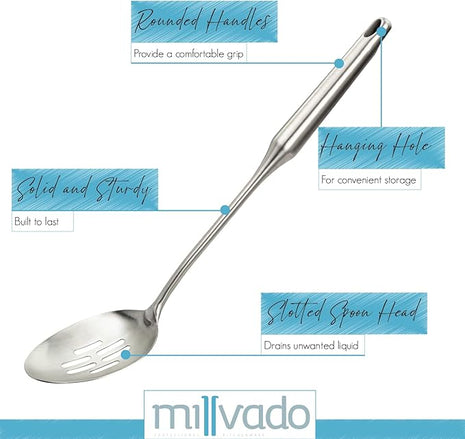 Stainless Steel Slotted Cooking Spoon, Large Metal Chef Strainer Utensil For Cooking, Serving, And Mixing, The #1 Dishwasher Safe Kitchen Tool, 15" Long Spoon With Holes