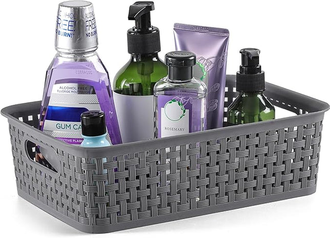 [ 12 Pack ] Plastic Storage Baskets - Small Pantry Organization and Storage Bins - Household Organizers for Laundry Room, Bathrooms, Bedrooms, Kitchens, Cabinets, Countertops, Under Sink or On Shelve