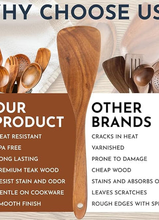 Teak Wooden Utensil Set 6-Piece - Smooth Finish Wooden Spoons for Cooking - Comfortable Grip, Non Scratch Premium Kitchen Wooden Cooking Utensils Set Teak Wood Cooking Utensils
