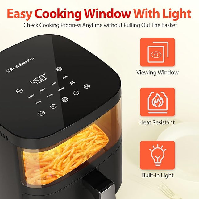 Air Fryer,Beelicious® 8-in-1 Smart Compact 4QT Air Fryers,with Viewing Window,Shake Reminder,450°F Digital Airfryer with Flavor-Lock Tech,Dishwasher-Safe & Nonstick,Fit for 1-3 People,Black