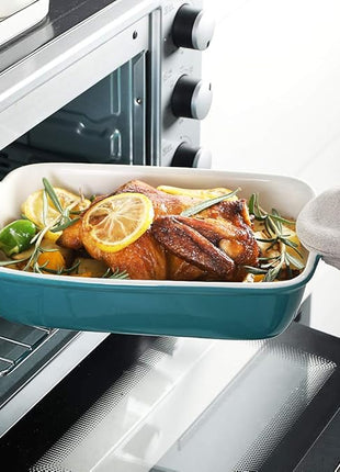 Sweejar Baking Pans Set, Ceramic 9x13 Baking Dish with Handle, Rectangular Casserole Dishes for Oven, Bakeware Sets of 3, Durable Lasagna Pan Deep for Kitchen, Banquet, Wedding Gift(Turquoise)