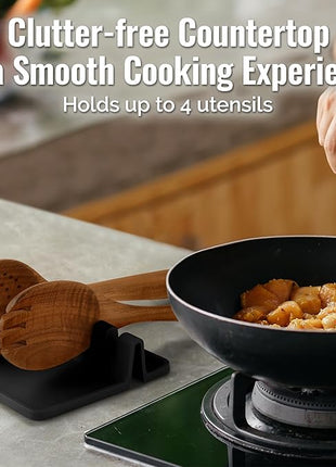 Zulay Kitchen Silicone Utensil Rest with Drip Pad for Multiple Utensils - BPA-Free, Heat-Resistant Spoon Rest & Spoon Holder for Stove Top - Kitchen Utensil Holder for Ladles & Tongs - Black