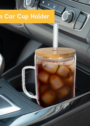 ANOTION Glass Cups with Lids and Straws - 40 Oz Tumbler with Handle and Straw Glass Water Bottles Drinking Glasses with Straws Iced Coffee Cups Travel Coffee Mug Smoothie Tumbler