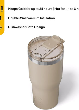 RTIC 30oz Essential Tumbler with Lid, Ceramic Lined, Insulated, Stainless Steel, Metal, Double Wall Vacuum-Insulation, Travel Cup for Iced Coffee, Tea, Hot and Cold Drink, Beach