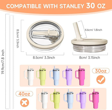 2 Pack Leak Proof Lid for 30oz Stanley H2.0 Quencher,No Spill Flip Straw Lid Replacement for Stanley Cup Accessories 30 oz Tumbler Lid Replacement Straw Cover Cap for Stanley Lids(White,White)