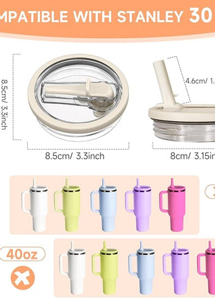 30oz Leak Proof Lid for Stanley Quencher H2.0 Tumbler, Flip Straw Lid Replacement 30 oz Tumbler No Spill Cover Top for Stanley Protour Stanley Cup Accessories, 2 Pack(Cream,Light Nectarine)