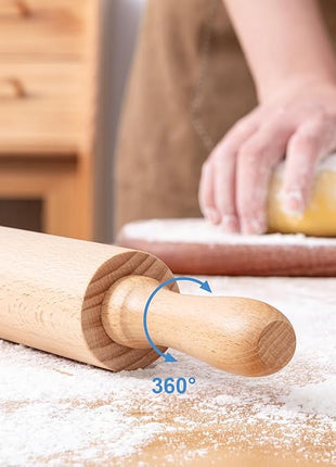 AISOSO Rolling Pins for Baking, 15.75 Inches Wooden Rolling Pin with Handles, Classic Nonstick Dough Roller for Fondant Pizza Pie Crust Cookie Pastry, Kitchen Baking Essentials, Light Yellow