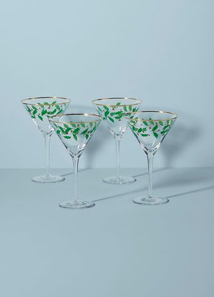 Lenox 893570 Holiday Decal 4-Piece Martini Glass Set, Christmas Dinnerware, Hosting