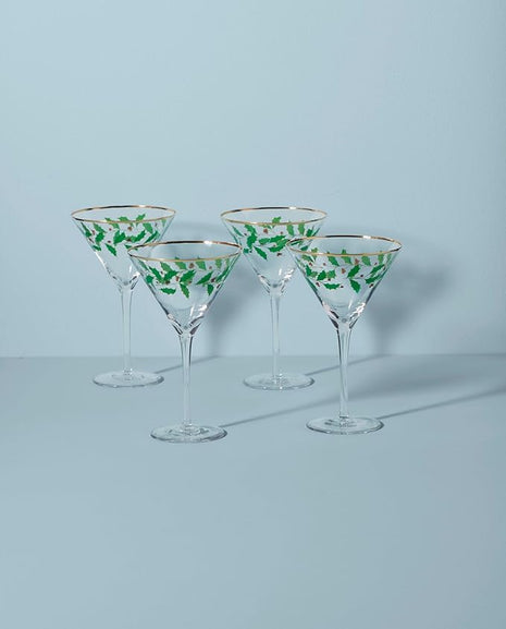 Lenox 893570 Holiday Decal 4-Piece Martini Glass Set, Christmas Dinnerware, Hosting