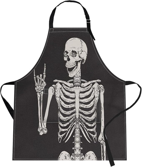 Britimes Skeleton Rock Skull Halloween Apron Home Kitchen Cooking Baking Gardening for Women Men with Pockets 32x28 inch