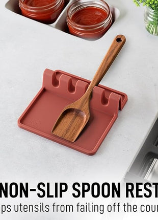 Zulay Kitchen Silicone Utensil Rest with Drip Pad for Multiple Utensils - BPA-Free, Heat-Resistant Spoon Rest & Spoon Holder for Stove Top - Kitchen Utensil Holder for Ladles & Tongs - Canyon Rose