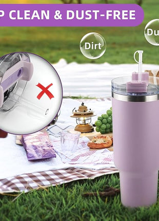 2Sets Silicone Spill Proof Stopper for Stanley 40/30 oz Quencher H2.0 Tumbler with Handle for Stanley Cup Accessories Including 2 Straw Cover Cap, 2 Round Leak Stopper 2 Square Spill Stoppers