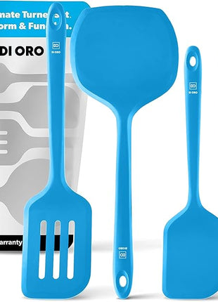New DI ORO Silicone Turner Spatula Set - Kitchen Spatulas for Nonstick Cookware - Cooking Utensils for Flipping Eggs & Pancakes - 600°F Heat-Resistant BPA Free Turners - Dishwasher Safe (4pc, Blue)