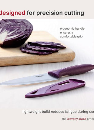 Zyliss Utility Knife with Sheath Cover - Precision Knife for Cutting & Slicing - Paring Knife for Meat, Fruits & Vegetables - Culinary Kitchen Knife - 5.5" Carbon Stainless Steel Blade - Purple