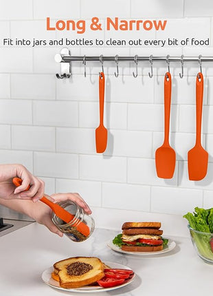 U-Taste Silicone Spatula Set: 600ºF High Heat Resistant, Seamless Food Grade Flexible Rubber Kitchen Cooking Mixing Baking Scraper for Nonstick Cookware Set of 3 (Orange)