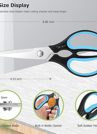 Kitchen Scissors, iBayam 2-Pack Multipurpose Kitchen Shears, 8.5 Inch Heavy Duty Dishwasher Safe Food Cutting, Stainless Steel Sharp Cooking Scissors for Kitchen, Chicken, Poultry, Fish, Meat, Herbs